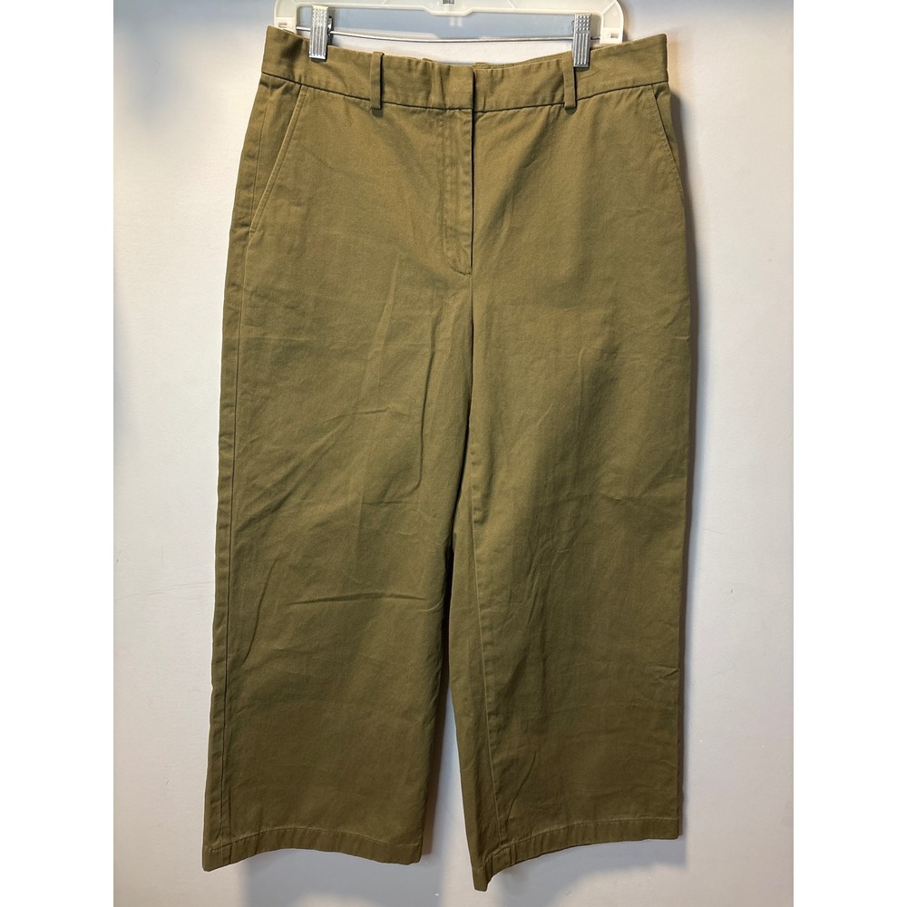 Club Monaco Womens Olive Green Wide Leg Cropped Cotton Trousers Size 10